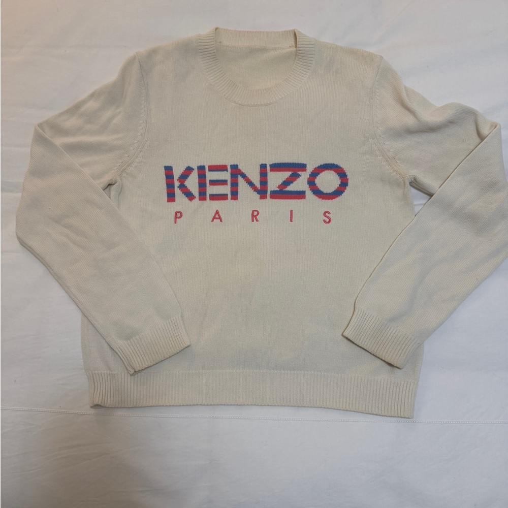 Kenzo Cream Crewneck Sweater with Multicolor Logo